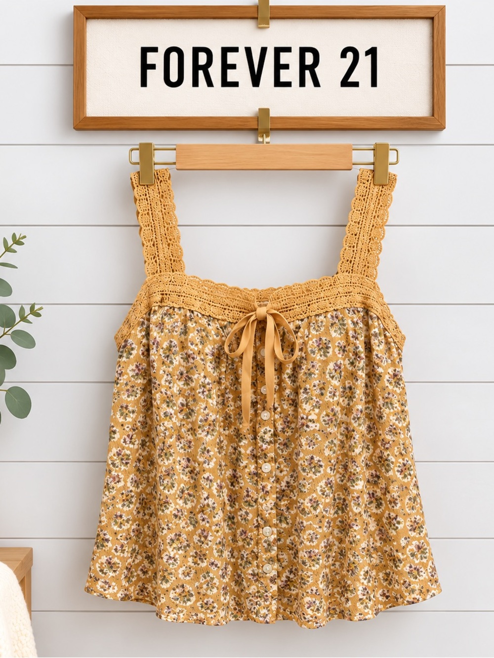 FOREVER 21 Mustard Floral Lace Strap Top Size 0x